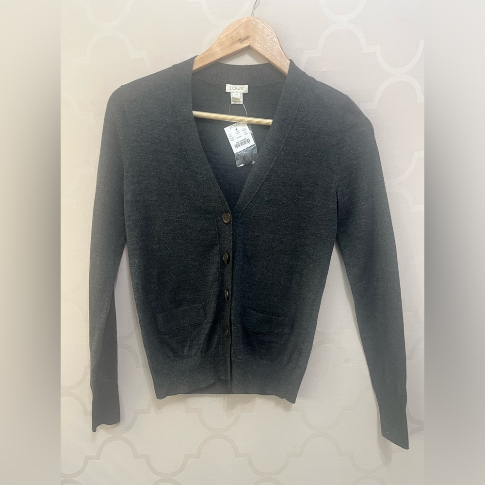 J. Crew Charcoal V-Neck Cardigan XXS New NWT